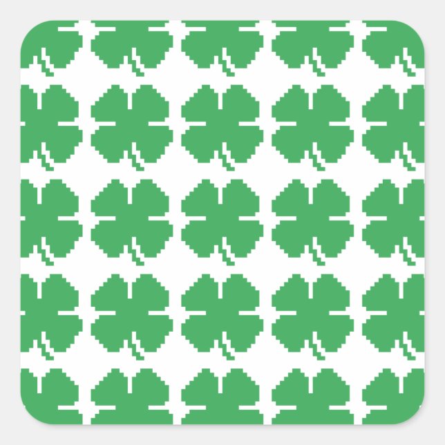 8 Bit Pixel Lucky Four Leaf Clover Square Sticker (Front)