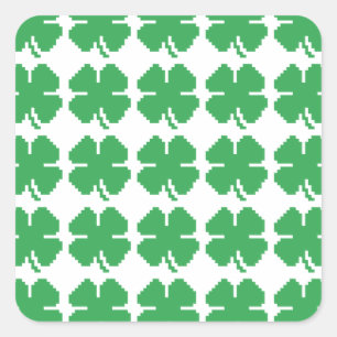 8 Bit Pixel Lucky Four Leaf Clover Square Sticker