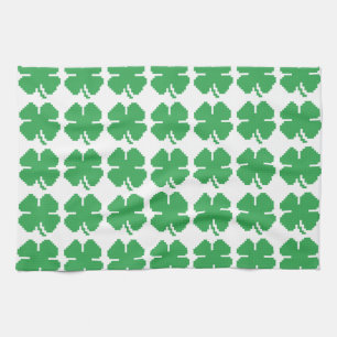 8 Bit Pixel Lucky Four Leaf Clover Tea Towel