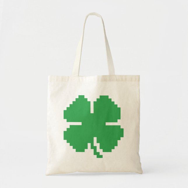 8 Bit Pixel Lucky Four Leaf Clover Tote Bag (Front)
