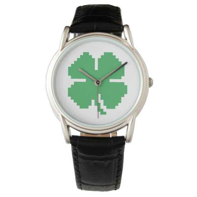 8 Bit Pixel Lucky Four Leaf Clover Watch (Front)