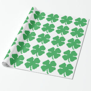 8 Bit Pixel Lucky Four Leaf Clover Wrapping Paper