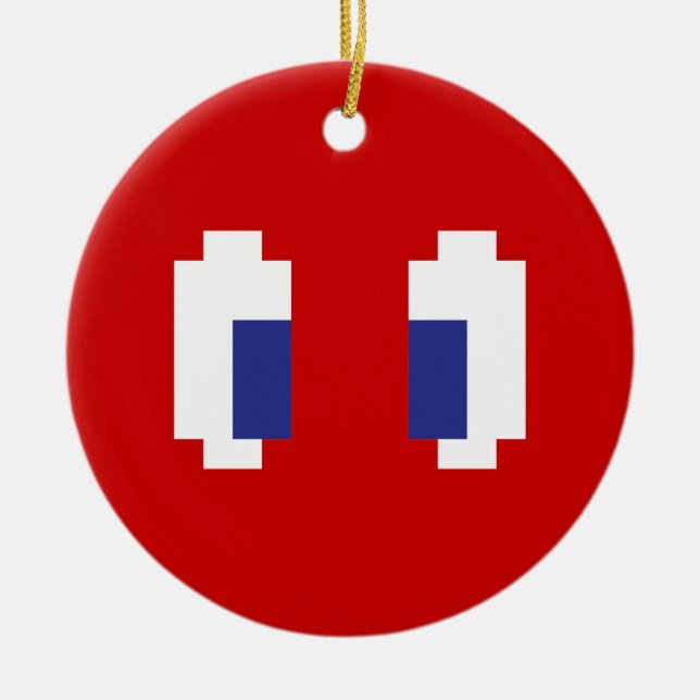 8 Bit Pixel Manga Eyes Ceramic Tree Decoration (Front)
