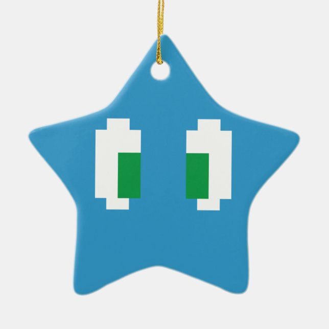 8 Bit Pixel Manga Green Eyes Ceramic Tree Decoration (Front)