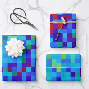 8-bit Pixel Pattern Abstract Cool Geeky Blue Red Wrapping Paper Sheet