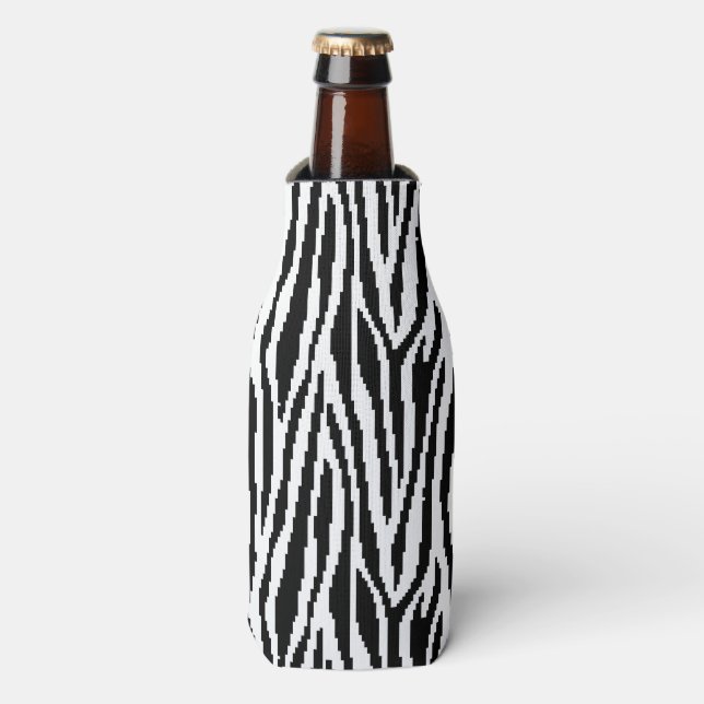 8 Bit Pixel Zebra Print Design Pattern Bottle Cooler (Bottle Front)