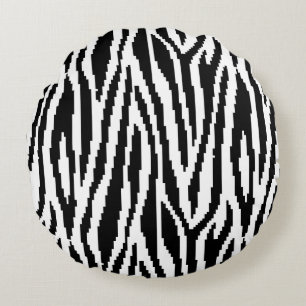 8 Bit Pixel Zebra Print Design Pattern Round Cushion