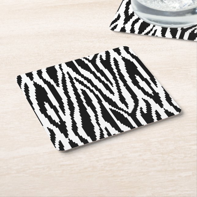 8 Bit Pixel Zebra Print Design Pattern Square Paper Coaster (Angled)
