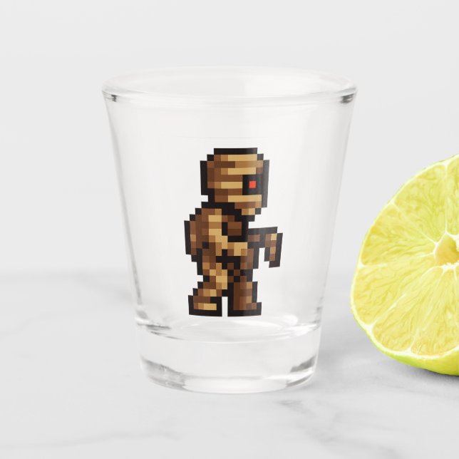 8-bit Retro Mummy Shot Glass (Front)
