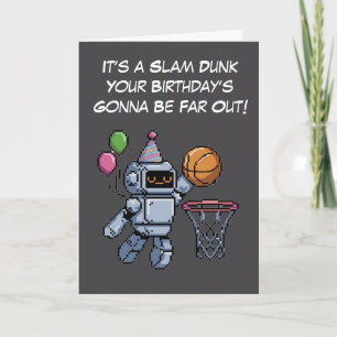 8 bit robot dunking baskertball card