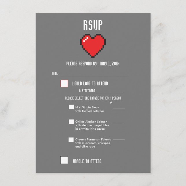 8 BIT RSVP for Geek Gamer Wedding Menu (Front)