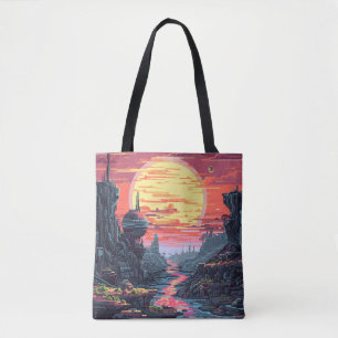 8 Bit Sci Fi Planet Tote Bag
