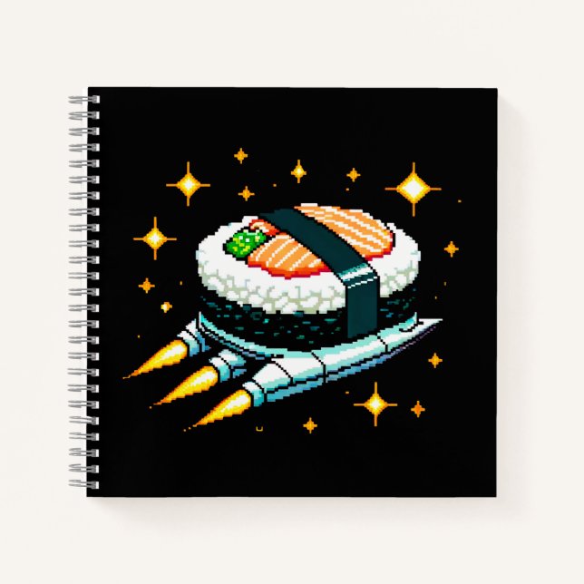 8-Bit Space Sushi Adventure - Retro Pixel Art Notebook (Front)