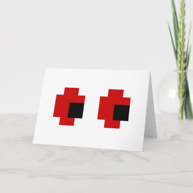 8 Bit Spooky Red Eyes Halloween Card (Front)