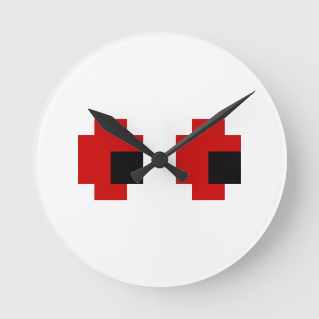8 Bit Spooky Red Eyes Round Clock (Front)