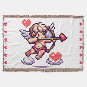 8 bit Valentine's Day classic/vintage Cupid Throw Blanket