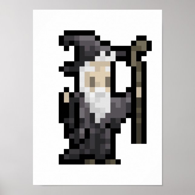 8-Bit Wizard Spell Casting Pixel Art Poster (Front)