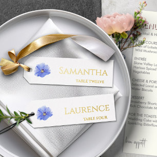 8 Blue Flower Wedding Gold Foil Font Name Tags Foil Holiday Card