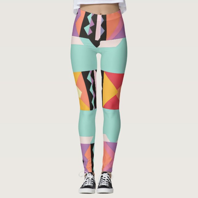 8 colourful stripes and triangles  leggings (Front)