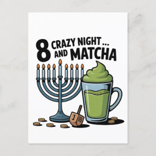 8 Crazy Nights And Matcha Hanukkah Jewish Jew Invitation Postcard