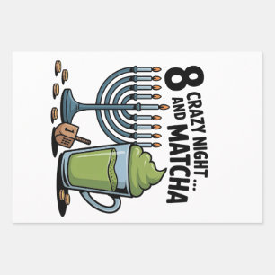 8 Crazy Nights And Matcha Hanukkah Jewish Jew  Wrapping Paper Sheet