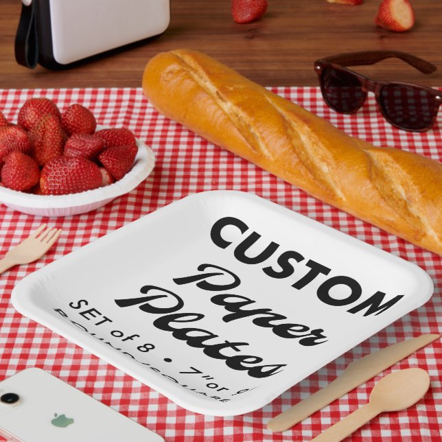 8 Custom Personalised BBQ 9" Square Paper Plates (Picnic)