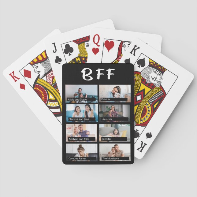 8 custom photo grid collage friends BFF script Playing Cards (Back)