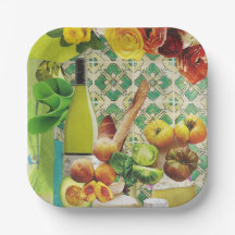 8 Dinner-size Paper Plates with Mexican Tile