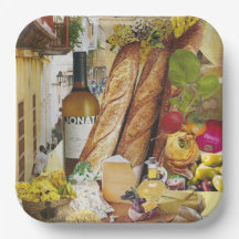 8 Dinner-size Paper Plates with Wine and Cheese