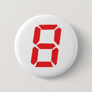 8 eight  red alarm clock digital number 6 cm round badge