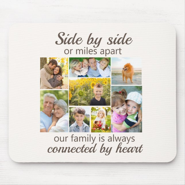 8 Family Photo Collage Connected by Heart Mouse Pad (Front)