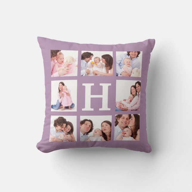 8 Family Photos with Jumbo Monogram Choose Colour Cushion (Front)