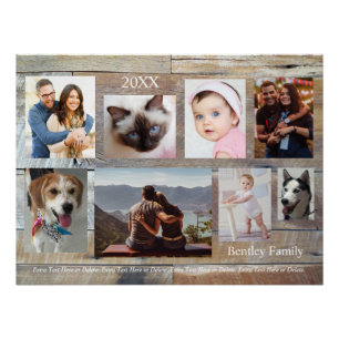 8 Family Photos, Wood Grain, DIY Name & Year Poster