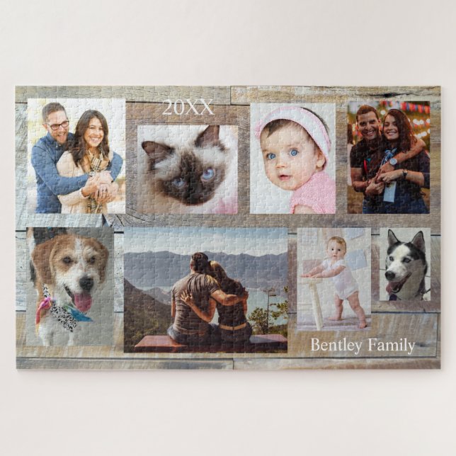 8 Family Photos, Wood Grained Puzzle (Horizontal)