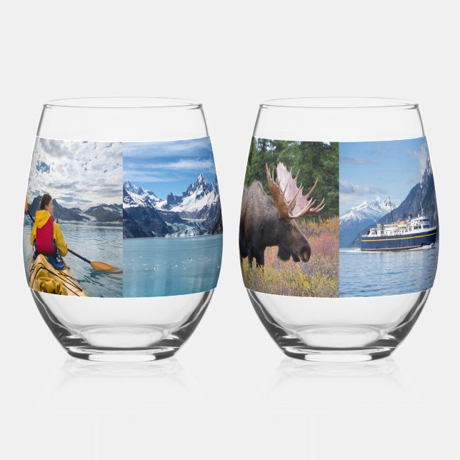 8 Family Vacation Photos Stemless Wine Glass (Front)