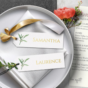 8 Greenery Wedding Gold Foil Font Name Tags Holiday Card