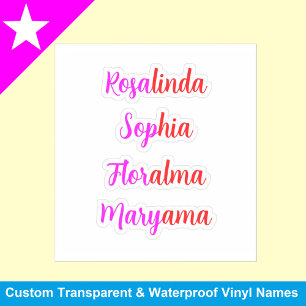 8 Handwritten Transparent Waterproof Names, Girly