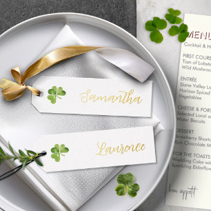 8 Irish Shamrock Gold Foil Wedding Guest Name Tags Holiday Card
