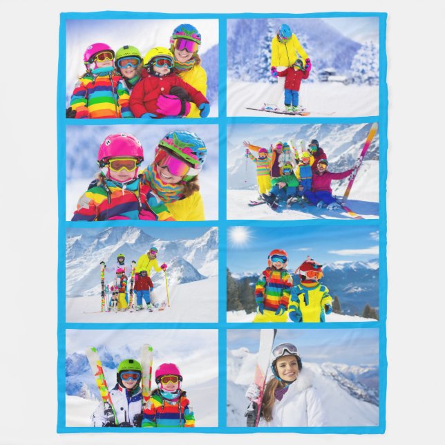 8 Landscape Photo Grid Collage Azure Fleece Blanket (Front)