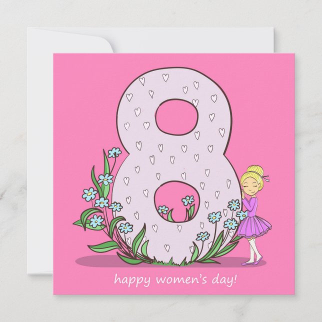 8 march card with big eight and little ballerina (Front)