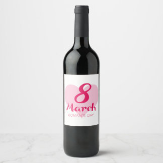 8 March Pink Heart Women's Day Wine Label