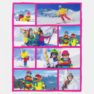 8 Mixed Size Photo Collage Hot Pink  Fleece Blanket