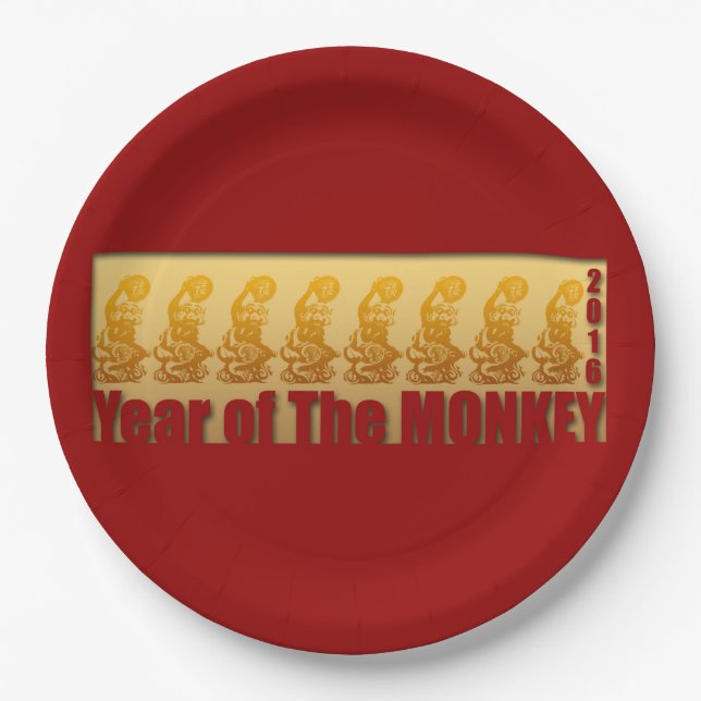 8 Monkeys for Chinese New Year 2016 Paper Plates (Front)