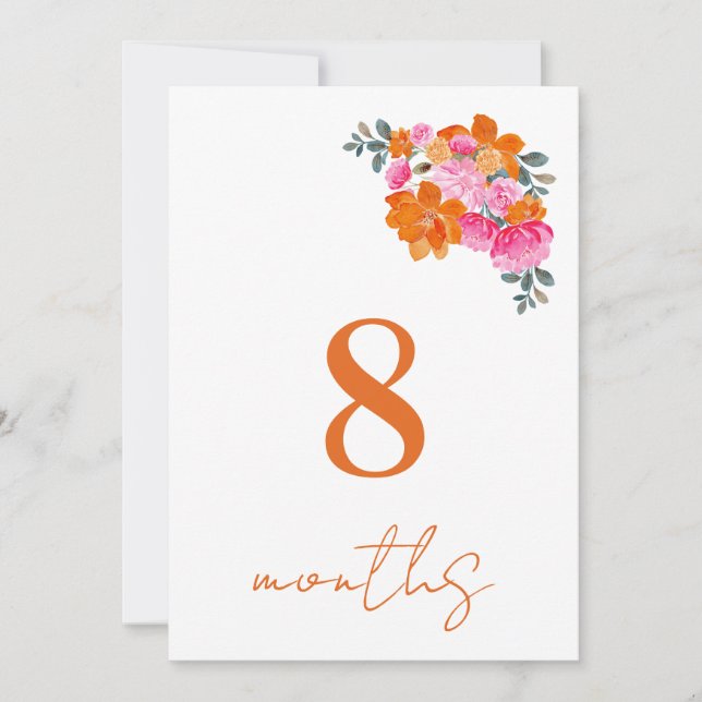 8 Months Baby Milestone Pink Orange Monthly Card (Front)