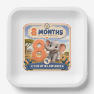 8 Months Baby Milestone Safari Explorer Paper Plate