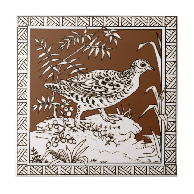 #8 of 12 Repro 1880s Minton Mocha Bird Series Ceramic Tile (Front)