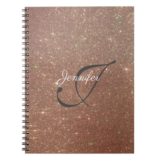 8 Option Rose Gold Glitter Modern Monogram Notebook (Front)