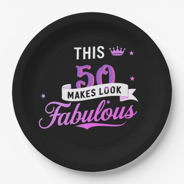 8-Pack 50th Birthday Round Paper Plates for Her  (Front)