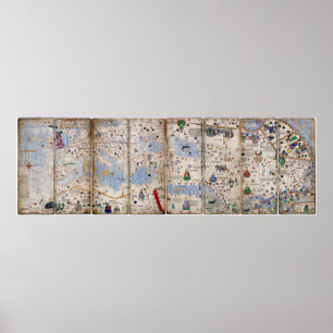 8 Panel Catalan Atlas by Abraham Cresques (1375) Poster