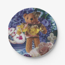 8 Paper Dessert Plates Antique Teddy Bear